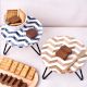 Brown and Blue Chevron Wood and Resin Cake Stand for Dessert, Fruit and Planter